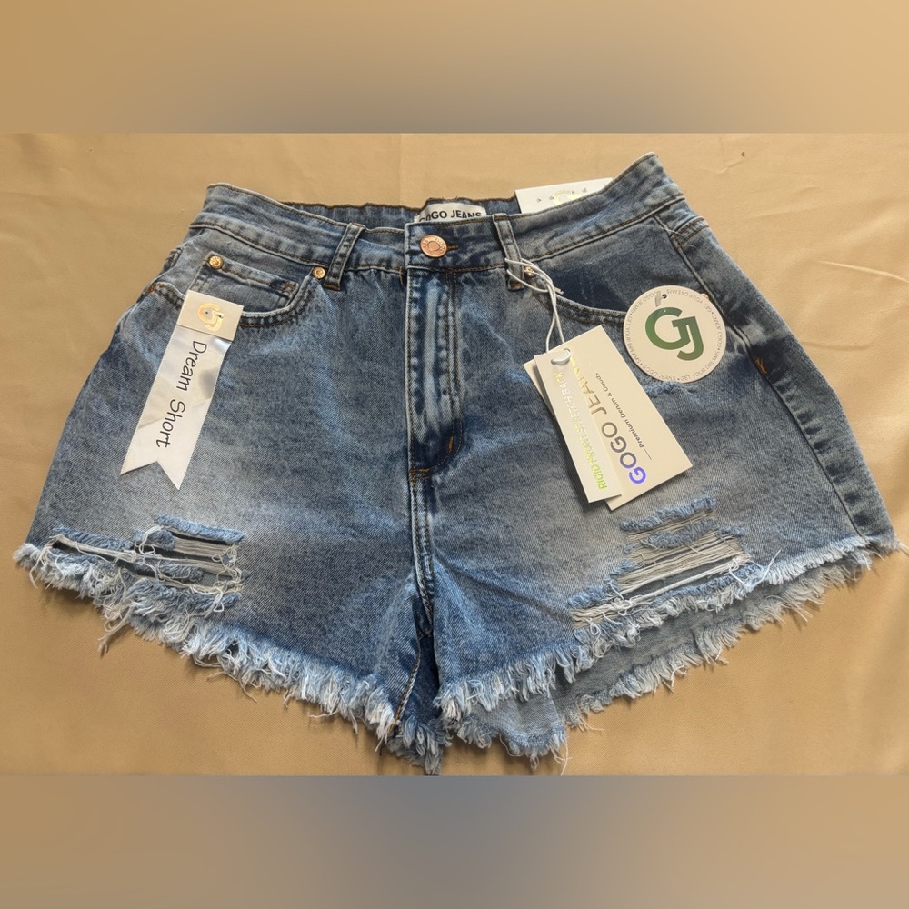 NEW Gogo Jean Shorts High Rise Distressed Destroyed Frayed Hem Denim Sz 7/28